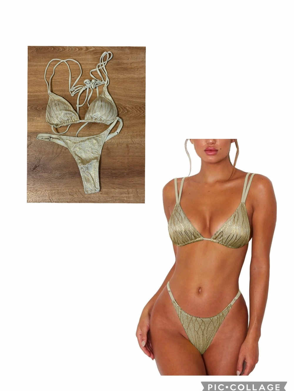 Sexy Thong Bottom Two Piece Bikini Double Shoulder Straps Size Medium